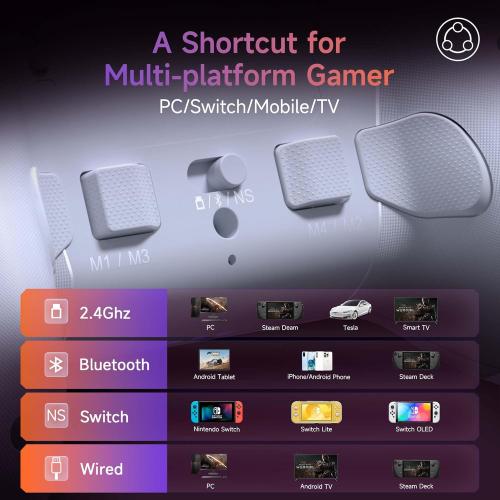 White EasySMX X20 Wireless Gaming Controller with RGB Backlit, 2-Stage Hall Effect Stick, 1000Hz Polling Rate, 6-Axis Gyro on Multi-Platform, Mech Buttons- Compatible with PC/Switch/Steam/Android