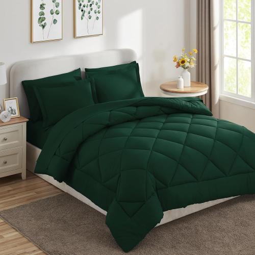 GREEN CozyLux Queen Comforter Set Emerald Green - Bed in a Bag Queen Size 7 Pieces, Luxury Soft Bed Set for All Seasons, Bedding Set with Down Alternative Comforter, Sheets, Pillowcases & Shams