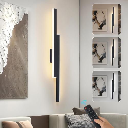 31.5 inch Battery Operated Wall Sconce, 10000mAh Black Modern Rechargeable Wireless Wall Light with Remote Control/3CCT/Timer, LED Wall Lamp for Living Room Bedroom Hallway TV Mirror(1 Pack)