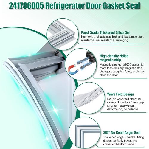 UPGRADED 241786005 241786013 Refrigerator Door Gasket Replacement Compatible with Frigidaire, Kenmore, Crosley Refrigerator Fresh Food Door Seal, Replaces Part Number 241786009 241786001