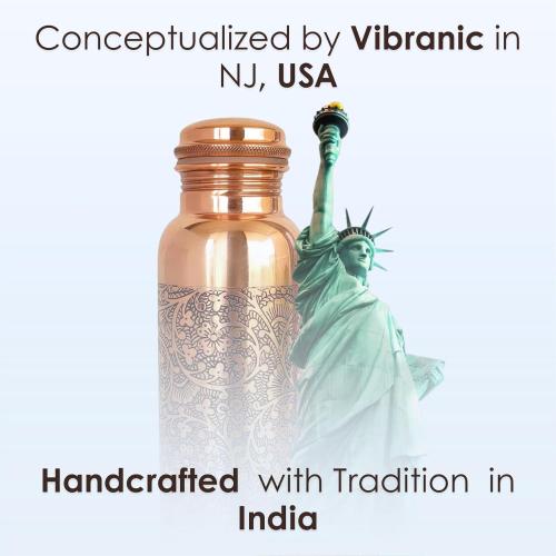 34oz Aquatic DARK EMBOSSED Ayurvedic Copper Water Bottle 34oz - Pure Copper Bottle for Sports, Fitness, Yoga - Natural Health Benefits - Made in India