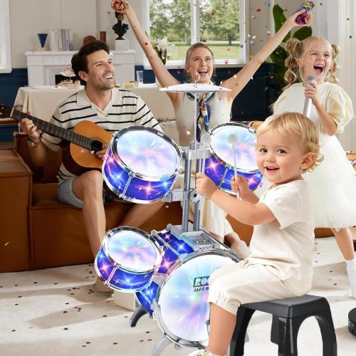 Upgraded Kids Drum Set for Toddlers w/ Light (All Plastic), Musical Gifts Toys for Boys Girls, Kids Jazz Drum Kit for Beginner Music Practice, Christmas Birthday Gift