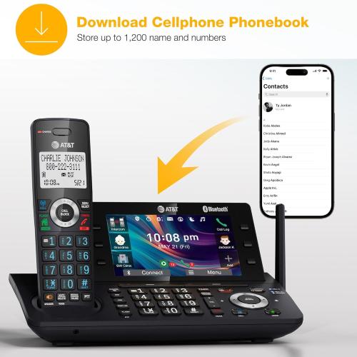 AT&T 4-Handset DECT 6.0 Cordless Home and Business Phone with Answering Machine, 5 Color Display, One-Touch Shortcut, Conference, Intercom, Smart Call Blocker, Bluetooth Connect to Cell: DLP73490