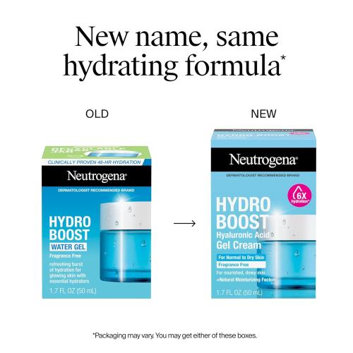 Neutrogena Hydro Boost Gel Cream, 48 Hr Hydration for Normal/Dry Skin, Fragrance Free, Face Moisturizer with Hyaluronic Acid, 1.7 oz. & Trial Size Hydro Boost Facial Cleanser, 0.5 fl oz (damage box )