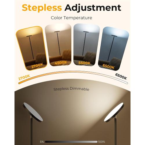 Floor Lamps for Living Room, 69 Tall LED Lamp, 2800LM Standing Lamp Remote & Foot Switch with 1H Timer, 2700-6500K Stepless Dimmable Modern Pole Light for Bedroom, Reading, Black