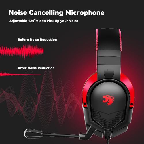 Black and Red A88 Gaming Headset with Microphone, Stereo Wired Noise Cancelling Over-Ear Headphones with Mic for Pc, Ps5, Xbox One Series X/s, Ps4, Computer, Laptop, Mac, Nintendo, Gamer (Red)