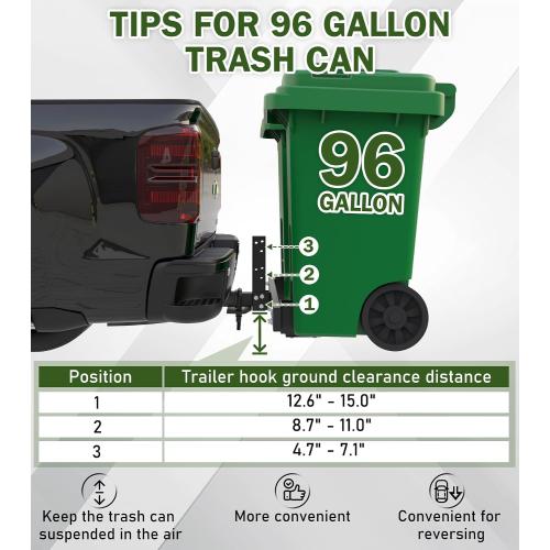 Black ELITEWILL Dual Trash Can Hauler Allowing Backing-up High-Loading Garbage Can Towing Hitch Carrier Fit for Vehicle/Cars/Trucks/Golf Carts/ATV/UTV with 2 Hitch Receiver