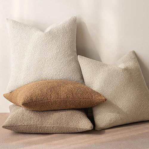 MIULEE Textured Boucle Throw Pillow Cover Beige Accent Solid Lumbar Pillow Case Decorative Soft Pack of 1 Couch Cushion Chair Sofa Bedroom Livingroom Home Decor,12x20 Inch