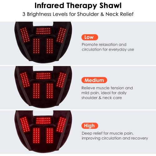 Color Black Red Light Therapy Neck Shoulder,Rechargeable Infrared Light Therapy Device for Body with Vibration and Timer,Wearable 660nm&850nm Red Light Therapy Wrap Pads for Body at Home