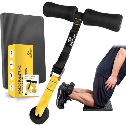 Black and Yellow Nordic Hamstring Curl Strap, Nordic Curl Strap Holds 420 Pounds Great for Hamstring Curls, Sit-ups, Spanish Squats, Ab Workout, 5 Second Setup Nordic Curl Strap Home Fitness Equipment