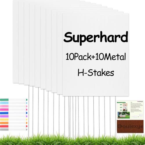 10 Pack White Plastic Yard Signs with Stakes, 17x12 Inch Blank Lawn Signs for Outdoor DIY Guidepost Birthday & Garage Sales