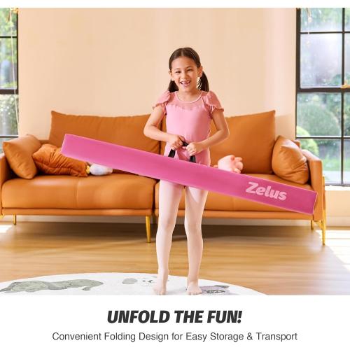 ZELUS 8' Folding Gymnastics Balance Beam, Floor Balance Beam w/Carry Handles Anti-Slip Base for Kids, Beginners & Professional Gymnasts