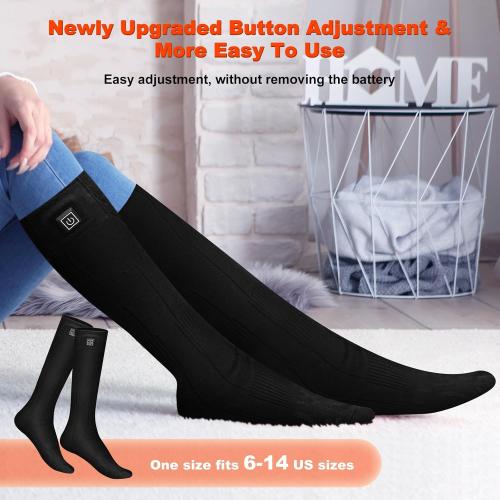 Heated Socks,7.4V 3200mAh Rechargeable Electric Socks for Men Women with 3 Heating Levels, Thermal Socks with Button Control for Ski Hunting Cycling Camping Hiking(Black)