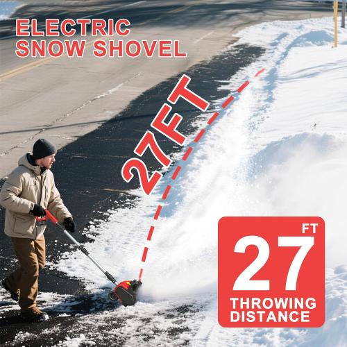 Cordless Snow Shovel,12.5 Electric Snow Blower with 2x4.0Ah Batteries,20V Snow Remover with Directional Chute,6 Snow Intake and 27Ft Throw, for Driveway,Deck,Yard Steps Red *missing battery*