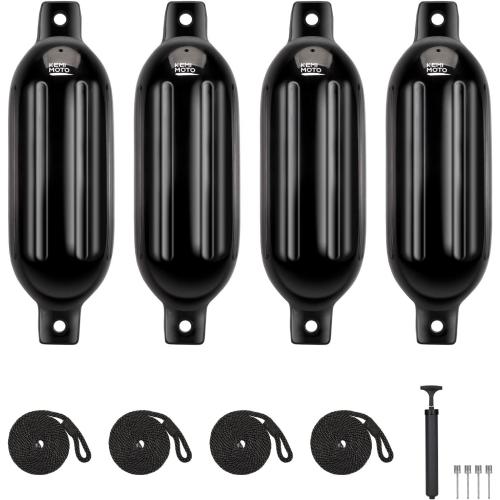 KEMIMOTO Boat Fenders Boat Bumpers for 15-35ft Boat, 4 Pack Inflatable Boat Fenders Bumpers with 4 Ropes, Boat Bumpers for Docking, Fit for Pontoon Boat Bass Boat and Jon Boat