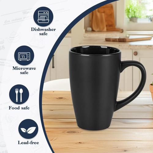 Teivio Home set 8....Extra Large Ceramic Tall Coffee Mugs Set for Coffee Tea Hot Cocoa  Dishwasher & Microwave Safe (Matte black)