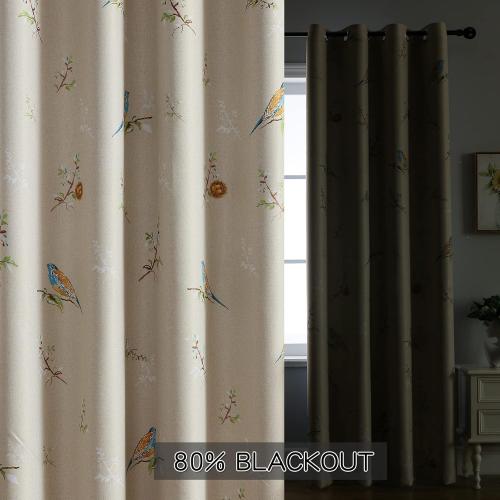 Double Sided Patterned Birds Blackout Curtains for Bedroom 84 Inches Long 2 Panels Thermal Insulated Farmhouse Taupe Window Drapes for Living Room