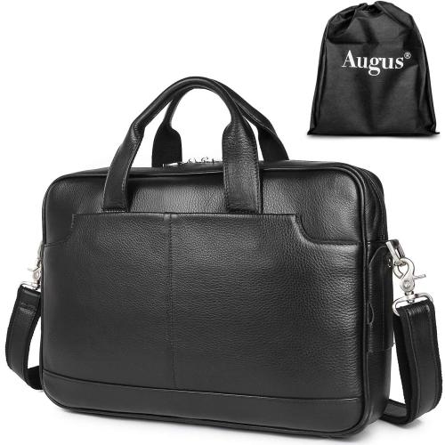 Augus Leather Laptop Briefcase for Men,Waterproof Travel Messenger Duffle Bags 15.6 Inch Laptop Bag