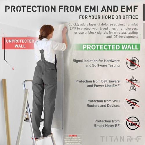 Mission Darkness TitanRF Faraday Fabric Pro Construction Kit 6 Yards // 44 W x 18'L Fabric   20'L Tape Military Grade Conductive Material Blocks RF Signals, WiFi, Cell, Bluetooth, RFID, EMF