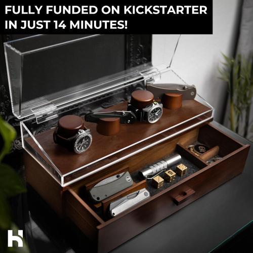 Watch & Pocket Knife Display Case – Switch Up Your Display with The Modular Pillars – Knife Case for Men with Hinged Acrylic Cover and Felt Lined Drawer – The Combo Deck for Men