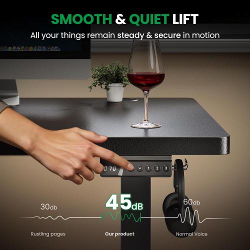 Electric Standing Desk Adjustable - 60x28 Inch Sit Stand Desk with 1 Inch Thick Tabletop, Double Beam Frame, 3 Memory Height Adjustment, Cable Management for Home Office