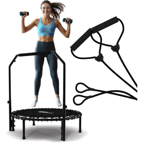 Jumpzylla Fitness Trampoline 40 or 48 | Foldable Mini Rebounder Trampoline for Adults with Bar | Durable, Quiet, Low-Impact Exercise Equipment for Indoor and Home Workouts (550 LBS Capacity)