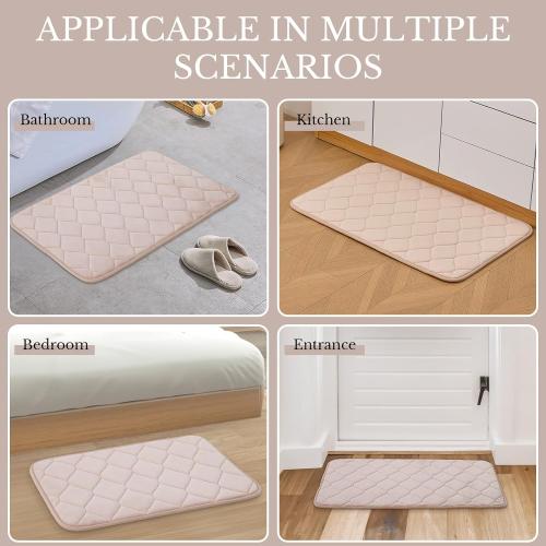 Memory Foam Bath Mat, Soft Velvet Bathroom Mats, Super Absorbent, Non-Slip, Thick Bath Rug for Bathroom, Toilet, Shower Machine Wash and Tub 16 X 24 Beige