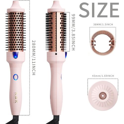 Pink K&K 1.5 Inch Ceramic Tourmaline Ionic Curling Brush Volumizer - Hot Brush Creates Root Volume & Loose Curls, Volume Curls, Hair Styling Tool