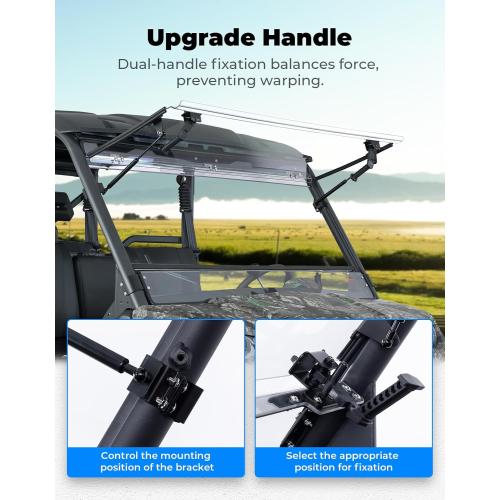 KEMIMOTO 3-IN-1 Flip Windshield Compatible with CFMOTO Uforce 1000/1000 XL | Upgraded Handles Front Windshield with Pre-Installed Rubber Strips Anti-edge-lifting Window 2019-2026 Accessories