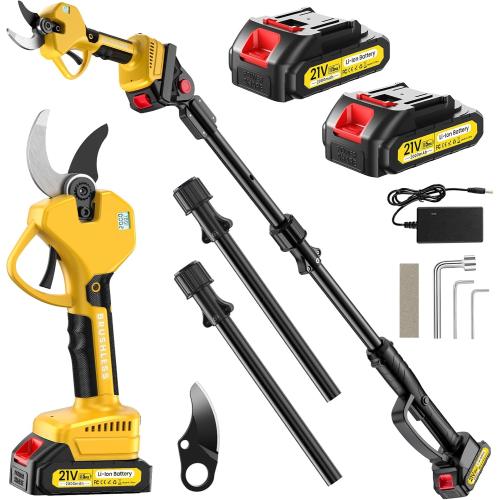 Electric Pruning Shears Cordless 1.6-2.0 Inches & Electric Pole Pruner 2-IN-1 Reach To 14-ft, 2 * 2Ah Battery Pruning Shears, Cordless Pole Pruner Garden Tool for Tree Trimming Branch Cutter