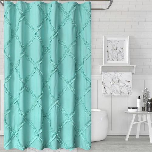 Aqua Ruffle Diamond Fabric Shower Curtain for Bathroom | Farmhouse Rustic Style 72’’x72’’