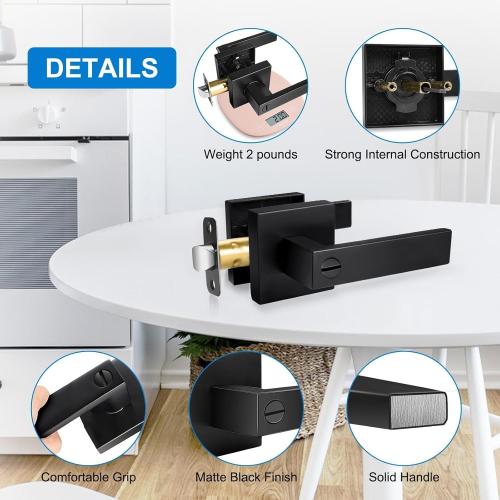 Color Black 10 Pack Matte Black Door Handles Privacy Door Levers, Heavy Duty Bed and Bath Door Locks Interior Door Knobs, Reversible Keyless Flat Levers with Square Rosette