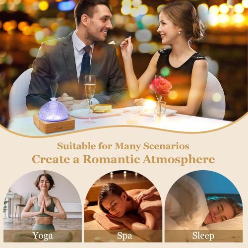 Light Brown Wood and Glass Essential Oil Diffuser with Glass Reservoir & Wood Base, 200ml Ultrasonic Lock Color Timer Auto-Off 7 Color Light Aroma Glass Dome Diffuser for Home Office Bedroom Yoga