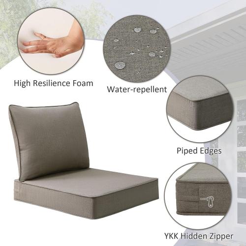 Unimatta Sunbrella Outdoor Patio Chair Cushions Set, 24 x 24, Set of 2, Water-Repellent, Fade Resistant, Deep Seat Cushion for Backyard, Couch, Sofa and Patio Furniture, Cast Shale
