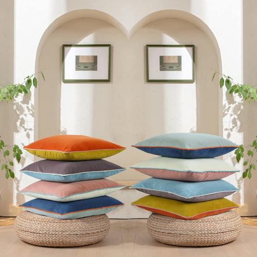 Btyrle Velvet Throw Pillow Covers 16x16 Inch Set of 4 Decorative Velour Pillowcases Double-Colored Cushion Covers for Sofa Couch,Warm-Edge