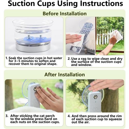 AMOSIJOY Cordless Cat Window Perch, Window Hammock for Cats with 4 Strong Suction Cups, Solid Metal Frame and Soft Cover, Indoor Cat Bed