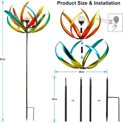 Large Solar Wind Spinners for Yard and Garden-82.6 Inch 360° Metal Wind Sculptures Outdoor Clearance Kinetic Windmills with Multi Color Led Glass Ball