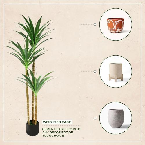 Hyper Realistic Dracaena 5ft Tall - Real Touch & VU Protected Faux Yucca Floor Plant in Pot- Artificial Agave Plant Fake Tree with Black Planter Indoor Outdoor Patio Decor