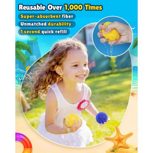 Reusable Water Balloons - 90 PCS Refillable Water Balls for Kids Outdoor Toys Games, Summer Pool Toys Water Play Splash Balls for Backyard Lawn Beach Fun Games for Boys Girls