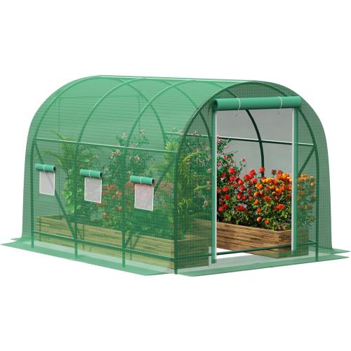 10×7×7 FT Greenhouses for Outdoors Heavy Duty, Large Walk in Green Houses for Outside with 6 Ventilated Mesh Windows & Roll-up Door & Reinforced Frame