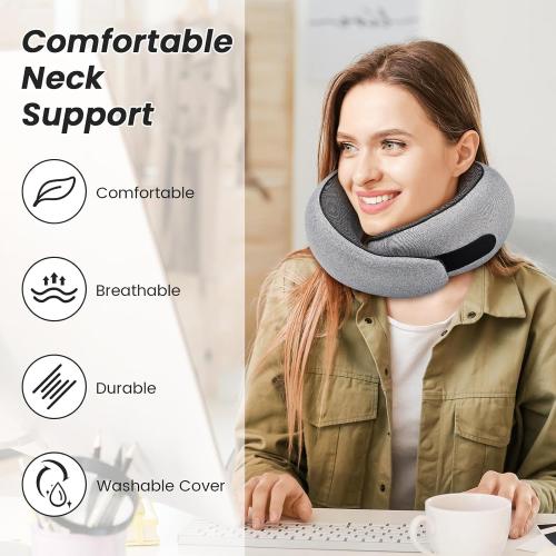 SZXYX Neck Travel Pillows for Airplanes, 100% Pure Memory Foam Neck Pillow for Airplanes, Comfortable Breathable Cover, 360° Support Stowable Pillows for Sleeping, Car, Airport Travel Essentials L