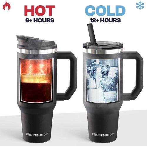 Frost Buddy Thicc Buddy - 40 oz Stainless Steel Vacuum Insulated Tumbler with Lid and Straw for Water - Travel Mug Cupholder Friendly - Gifts for Women Men Him Her (Freedom)