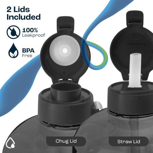 Size 1 gallon Color Grey  AQUAFiT 1 Gallon Water Bottle with Time Marker - Straw & Chug Lid - BPA Free Gym Water Bottle with Straw - Big Gallon Jug (Gray, 128 oz - 2 Lids)