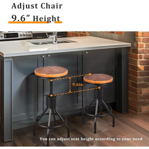 Industrial Bar Stool-Set of 2-Swivel Counter Coffee Chair-Extra Pub Height Adjustable 22-33 inch