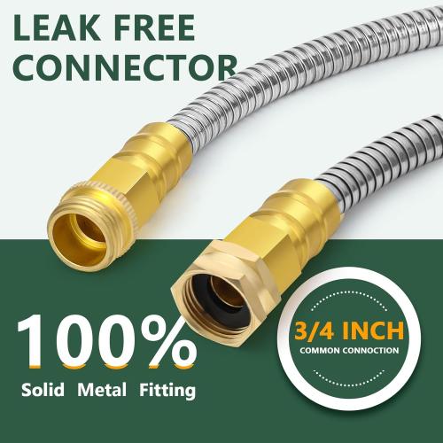 Metal Garden Hose 50 ft with 10 Function Sprayer Nozzle, Lightweight Stainless Steel Water Hose with 3/4 Solid Fittings, Flexible Kink Free Leak Proof for Yard, Patio, Outdoor & Car washing