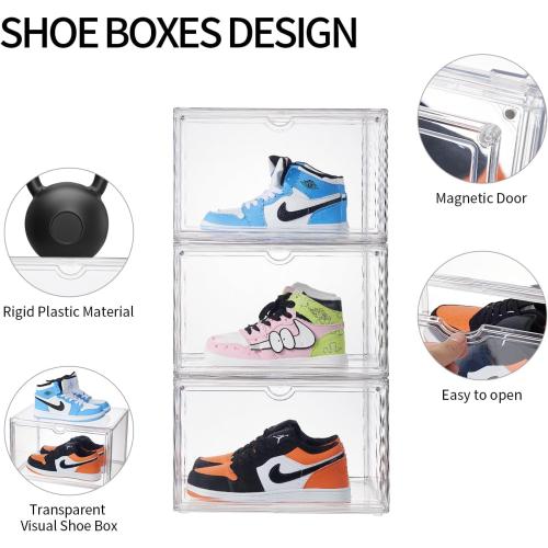 Sneaker Shoe Display Case,Shoe Box with Clear Magnetic Door,Thicken & Sturdy Organizer Containers Stackable,Fit Shoe Size Up to US 14 (X-Large) (X-Large)