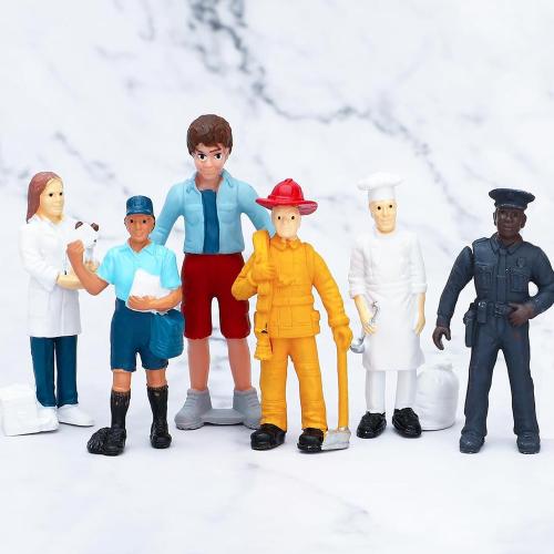 ONEST 9 Pieces Little People Figurines Hand Painted People Action Figures Toys Realistic Detailed Policeman Pilot Fireman Mailman Chef Figurine Model Toys for Kids Toddlers