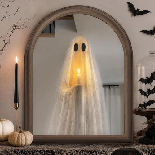 ORIENTAL CHERRY Halloween Decor - 11 x 13.8 Light Up Ghost Mirror