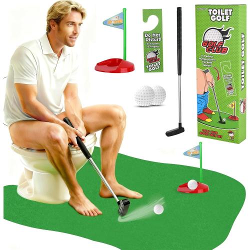 Toilet Golf Game Set - Toilet Golf Bathroom Game for Adults, for Father - Ideal Father’s Day or Birthday Golf Gifts for Men Women and Kids