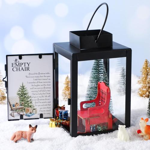 Roowest Christmas in Heaven Decor Memorial Lantern Empty Rocking Chair with LED Candle Mini Christmas Tree Shiny Boxes Ornament in Memory of Loved Ones Save A Seat DIY Memorial Gift(13 Pcs)